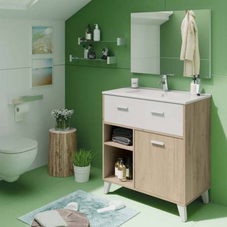 Mueble de baño Tigris con lavabo cerámico color roble y blanco