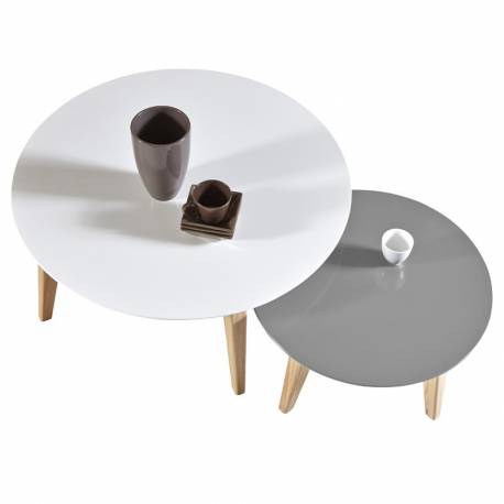 Pack 2 mesas Round blanco y gris salón comedor moderno