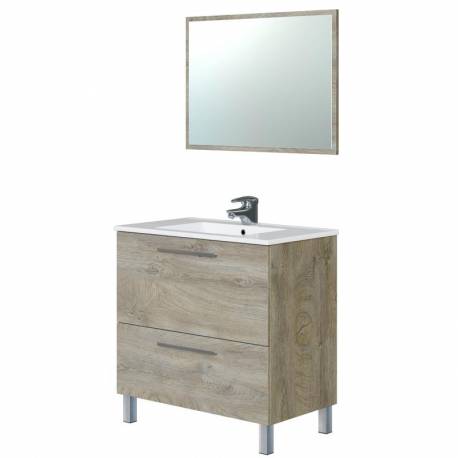 Mueble baño Urban + espejo roble alaska 80x45cm LAVABO OPCIONAL