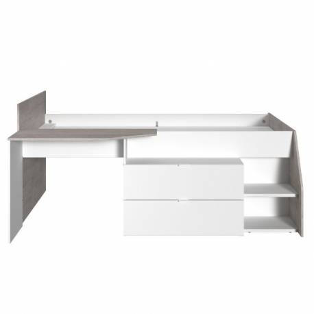 Cama con escritorio Milky juvenil blanca y gris