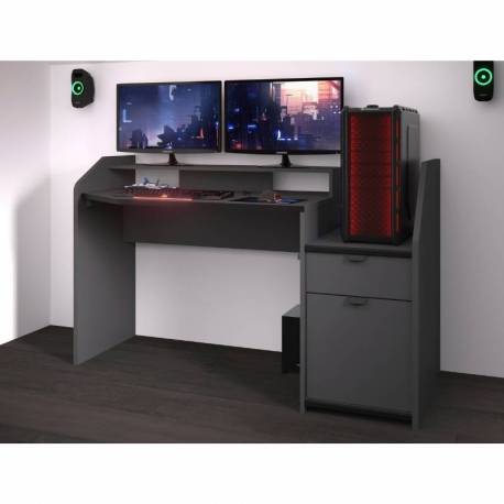 Mesa Gaming Set-Up con LED gris oscuro moderna