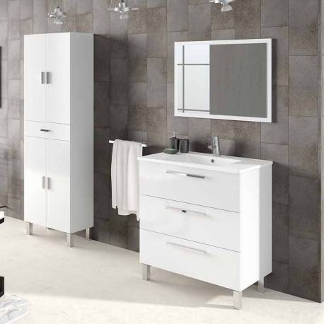 Mueble de baño con Lavabo + Armario Blanco Brillo (Incluye Lavabo y Espejo)