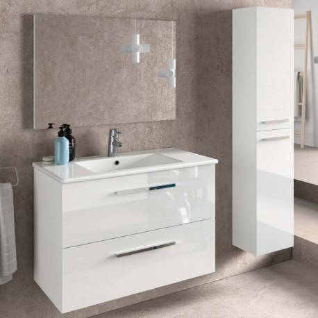 Muebles baño diseño blanco Aruba con espejo y columna (Incluye Lavabo y Espejo)