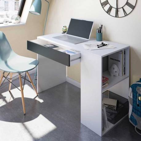 Pack estudio color blanco y gris (escritorio + estantería) conjunto de muebles para despacho
