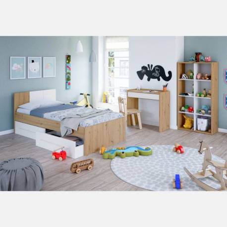 Pack Dormitorio Juvenil Noa 3 Muebles Color Roble Nodi y Blanco Artik