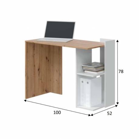 Pack muebles escritorio y estantería color blanco y roble