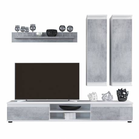 Mueble de salón Lusia color Blanco y Cemento