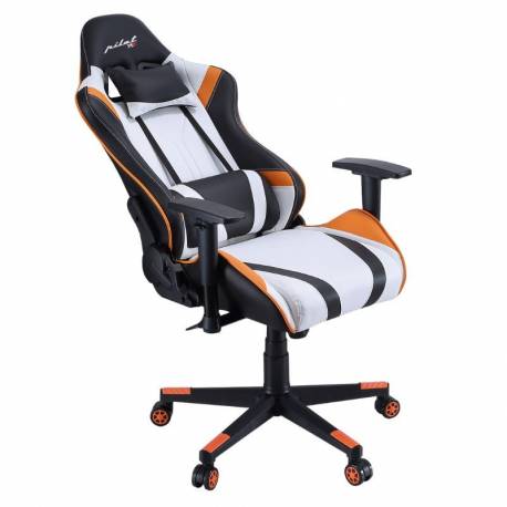 Silla gamer CTR Pilot giratoria y reclinable en color blanco negro y naranja
