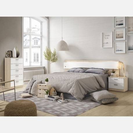Conjunto muebles habitacion nordico blanco 150cm (cabecero+2mesitas+cama+ comoda)