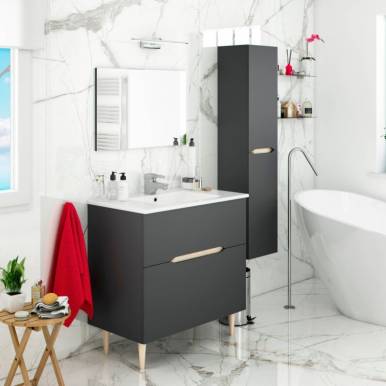 Abitti Mueble de baño Aseo pequeño con Espejo Incluido, 2 Puertas Color  Blanco Brillo 50x80x40cm. NO Incluye LAVAMANOS.