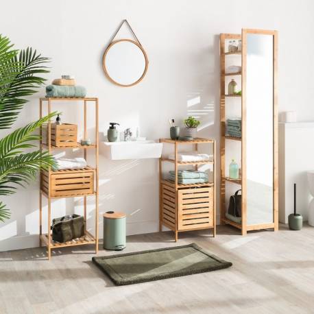 Pack estanterías de diferentes alturas y con espejo de bambú