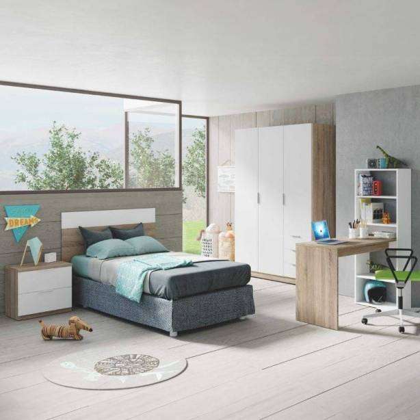 Habitación Juvenil Melamina Blanco - Madera claro