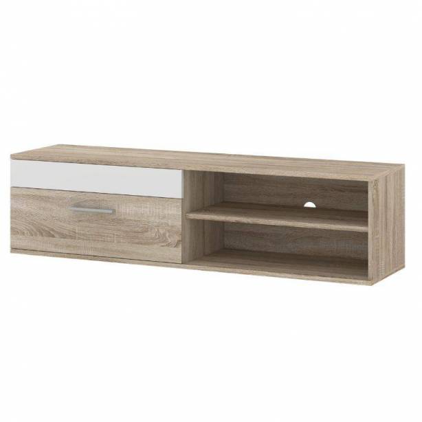 Mueble salón comedor Melamina Blanco - Madera claro 210x35