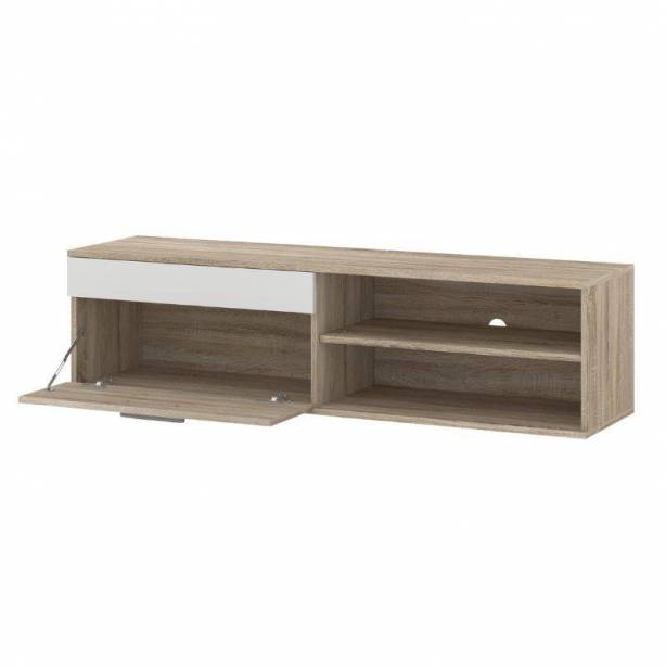 Mueble salón comedor Melamina Blanco - Madera claro 210x35