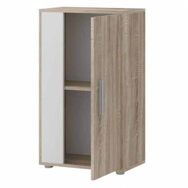 Mueble salón comedor Melamina Blanco - Madera claro 210x35