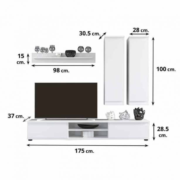 Mueble salón comedor Melamina Blanco 175x37