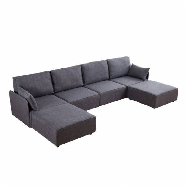 Sofá modular chaise longue Poliéster Gris 366x93x183