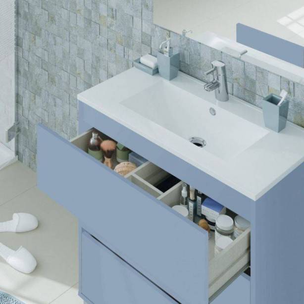 Mueble baño con lavabo Melamina Azul 82x90x47