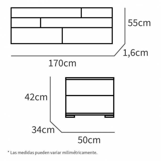 Cabecero de cama con mesitas Melamina Madera claro - Gris 270x105x34