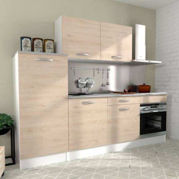 Cocina modular completa 6 módulos Melamina Madera claro - Blanco 240x60