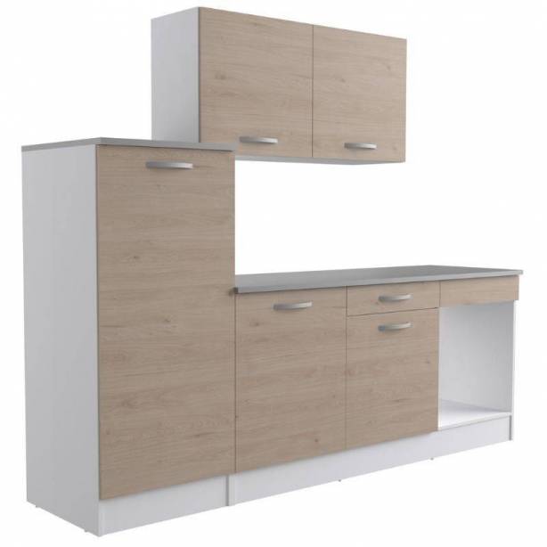 Cocina modular completa 6 módulos Melamina Madera claro - Blanco 240x60