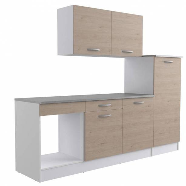 Cocina modular completa 6 módulos Melamina Madera claro - Blanco 240x60