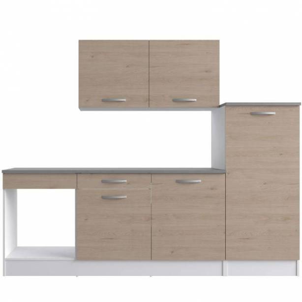 Cocina modular completa 6 módulos Melamina Madera claro - Blanco 240x60