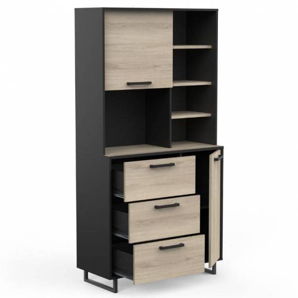 Mueble auxiliar cocina Melamina Madera oscuro - Negro 92x180x40