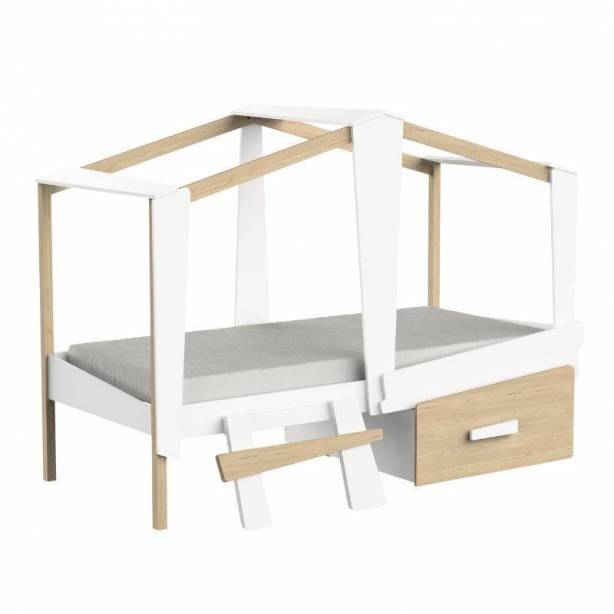 Cama infantil Melamina Blanco - Madera claro 212x152x97