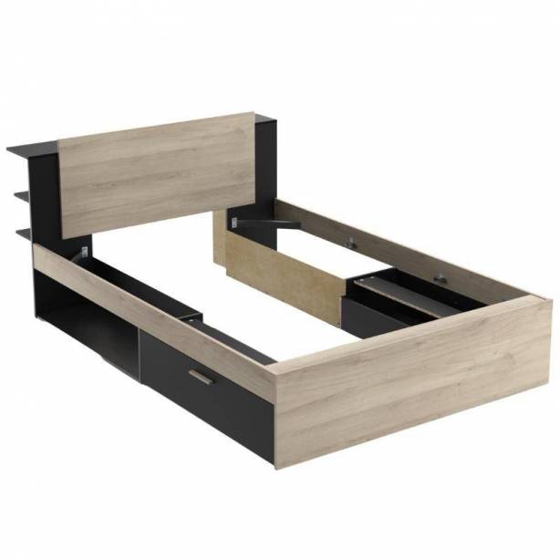 Cama de matrimonio Melamina Madera claro - Negro 145x88x227