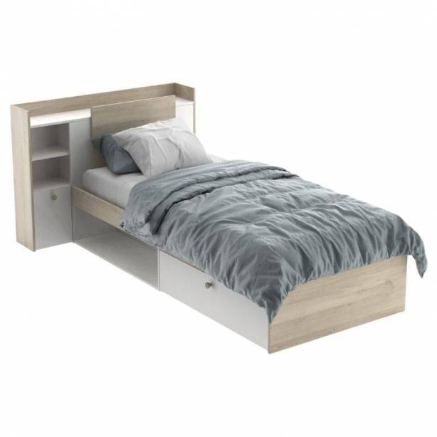 Cama Juvenil Melamina Blanco - Madera claro 227x91x125