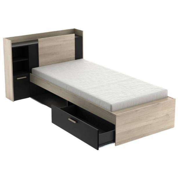 Cama Juvenil Melamina Madera claro - Negro 227x91x125