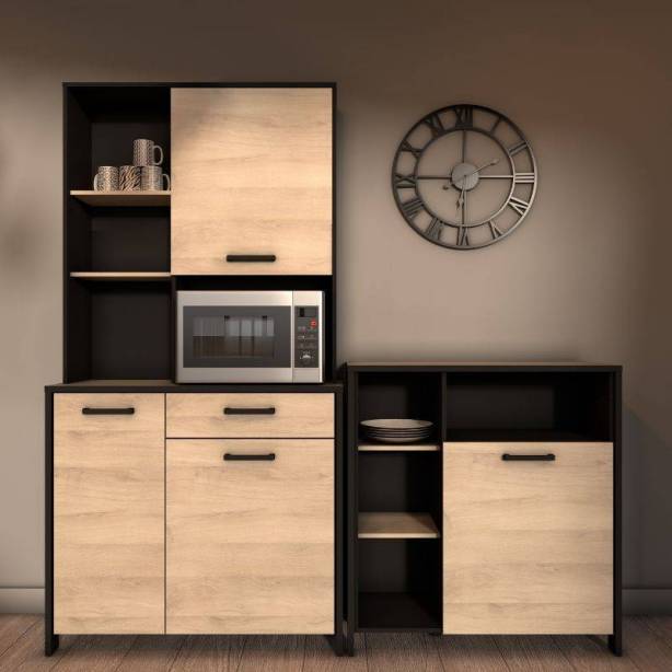 Mueble auxiliar cocina Melamina Madera claro - Negro 96x101x40