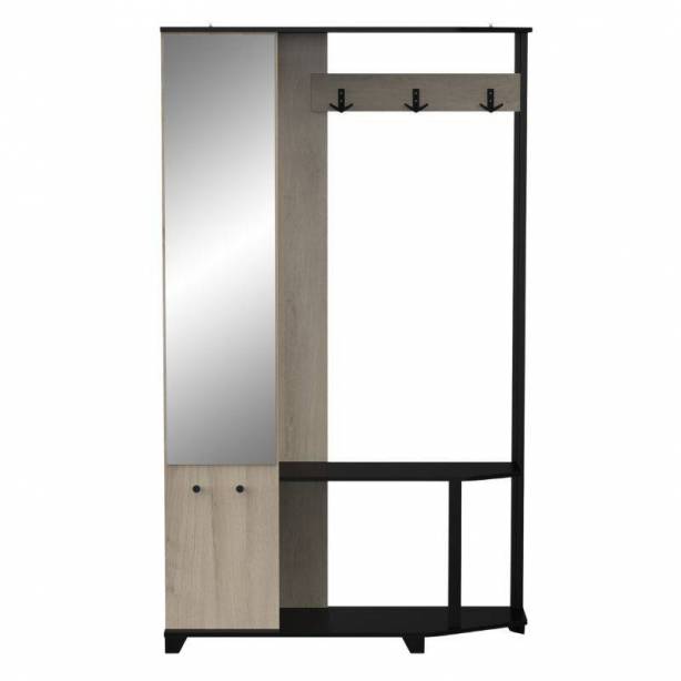 Mueble de entrada Melamina - Cristal Negro - Madera Claro 105x184x34