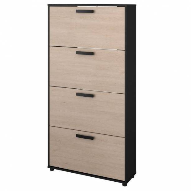 Mueble zapatero Melamina Madera claro - Negro 78x154x24