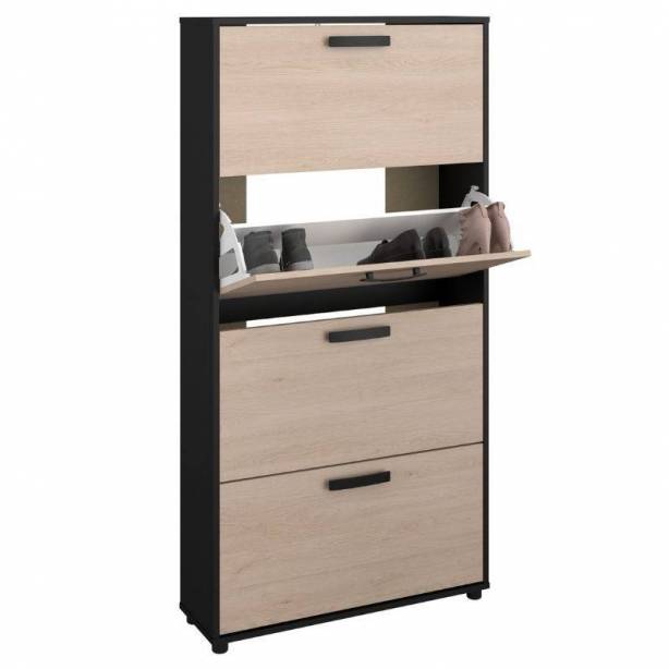 Mueble zapatero Melamina Madera claro - Negro 78x154x24