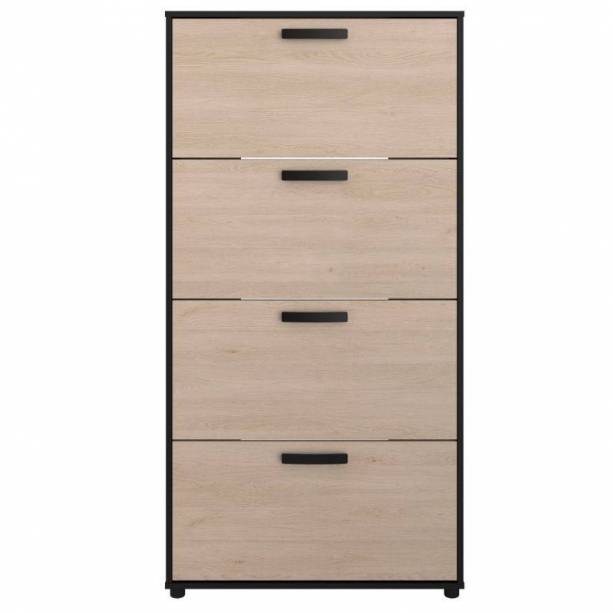 Mueble zapatero Melamina Madera claro - Negro 78x154x24