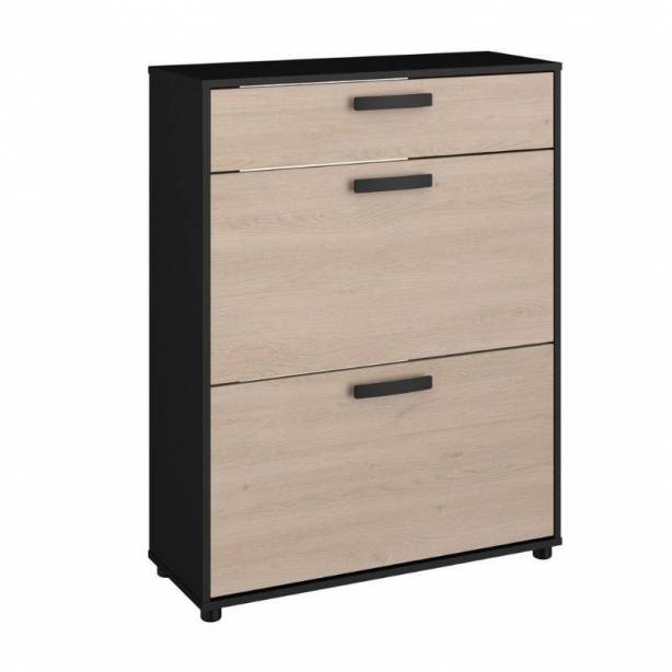 Mueble zapatero Melamina Madera claro - Negro 80x103x30