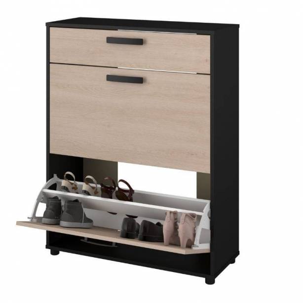 Mueble zapatero Melamina Madera claro - Negro 80x103x30