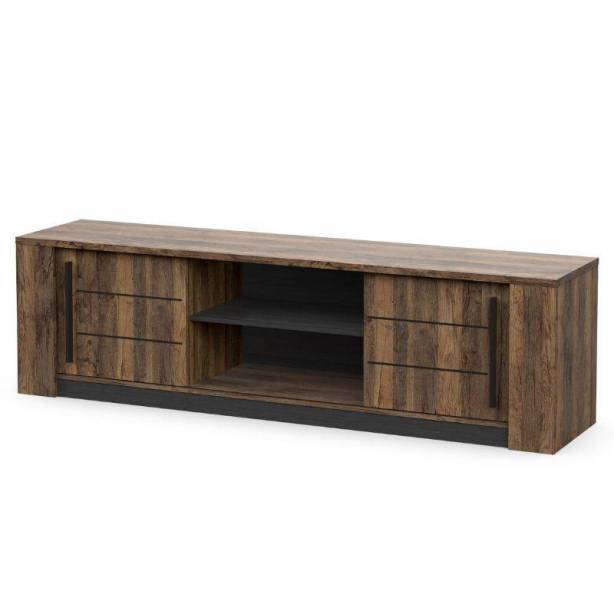 Mueble TV Melamina Madera oscuro - Negro 185x52x42