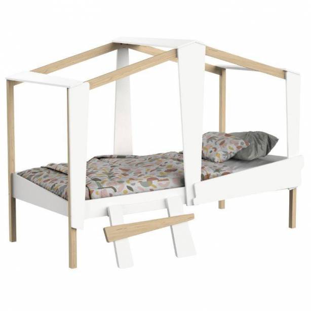 Cama infantil Melamina Blanco - Madera claro 212x152x97