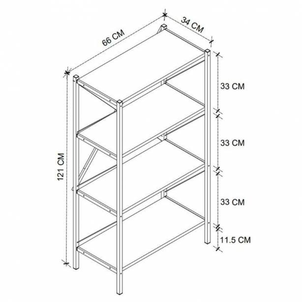 Estantería Melamina - Metal Madera claro - Negro 66x121x34