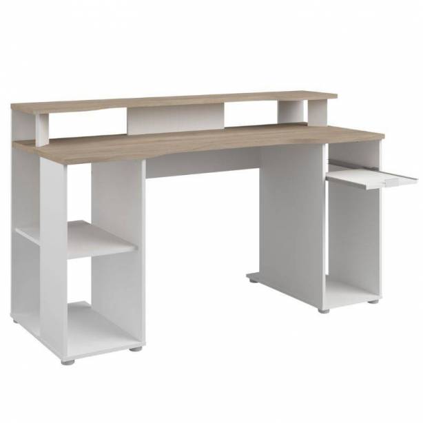 Mesa Gamer Melamina Blanco - Madera claro 150x90x60