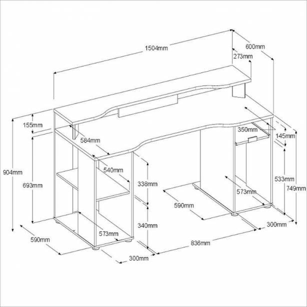 Mesa Gamer Melamina Blanco - Madera claro 150x90x60