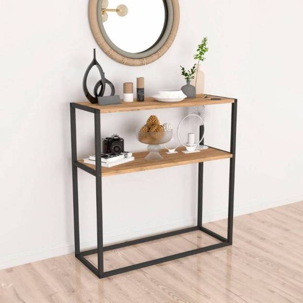 Mueble de entrada Melamina - Metal Madera claro - Negro 90x90x34