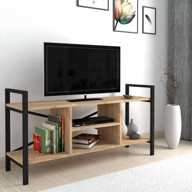 Mueble TV Melamina - Metal Madera claro - Negro 120x63x37