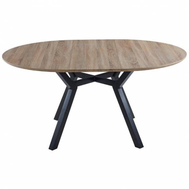 Mesa comedor extensible Melamina - Acero Negro - Madera Claro 120x75x120