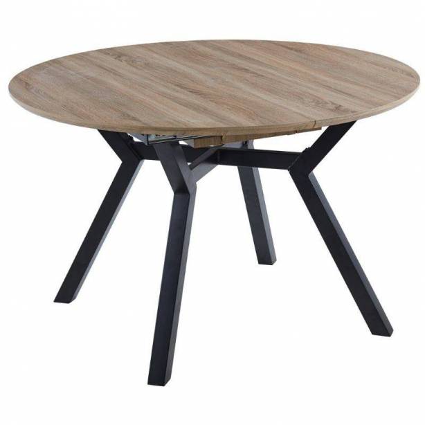 Mesa comedor extensible Melamina - Acero Negro - Madera Claro 120x75x120