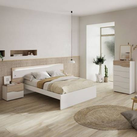 Dormitorio matrimonio Melamina Madera claro - Blanco