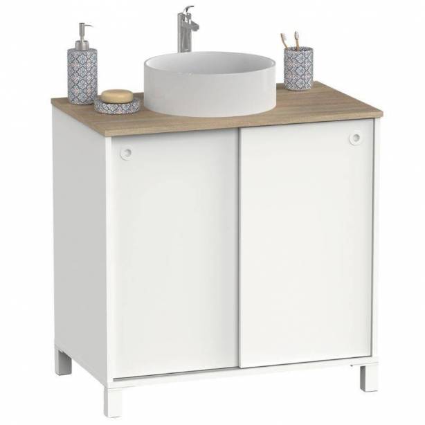 Mueble baño con lavabo Melamina Blanco - Madera claro 81x94x50